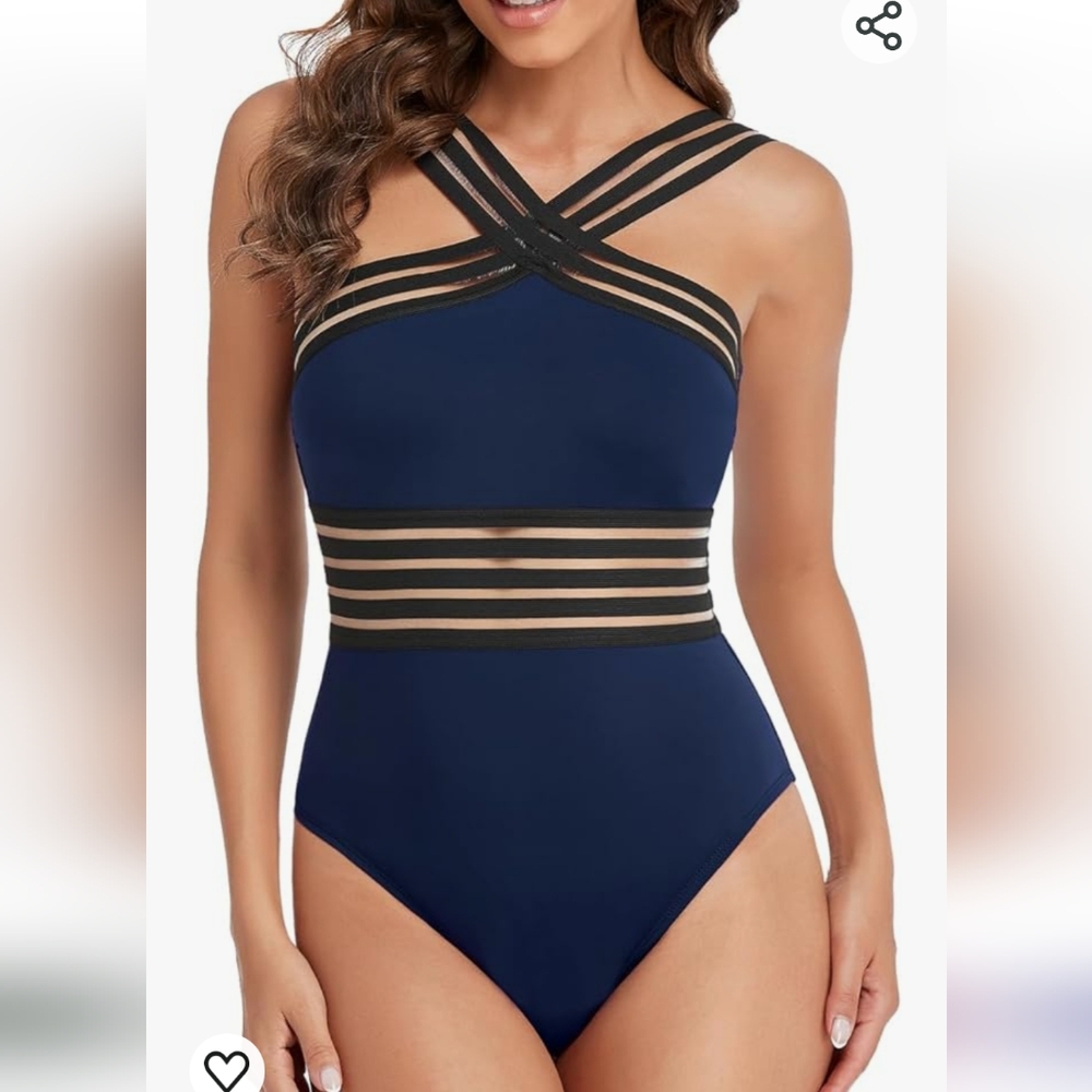 Hilor Women's Navy Blue Front Crisscross Swimsuit Size M (8-10)